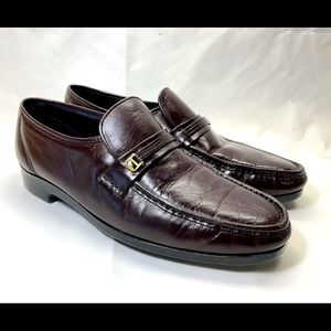 Florsheim Riva Mens Size 12D Loafer Shoes Brown Burgundy Leather Strap Moc Toe